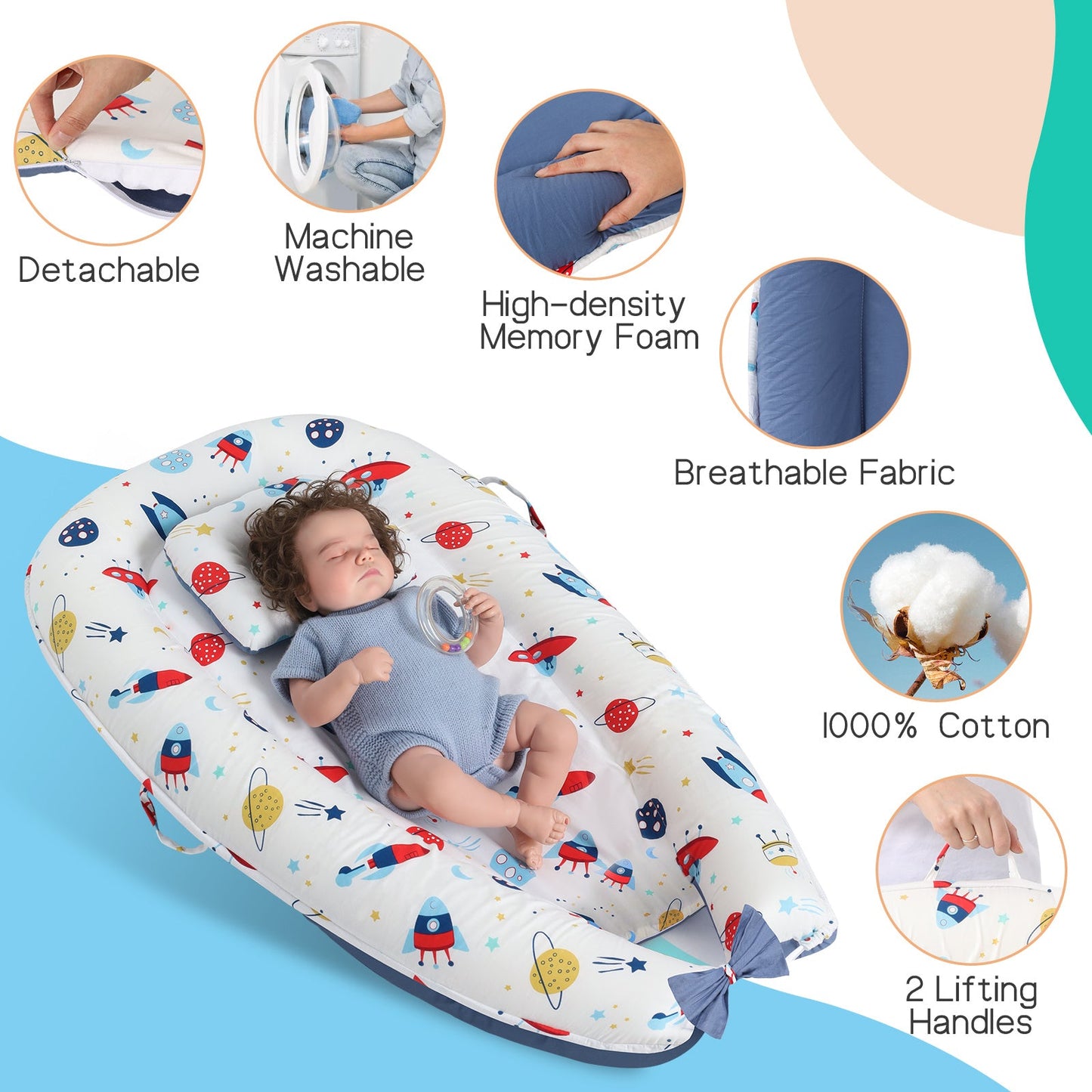 Baby's Crib pure Cotton Sleeve , High-grade Memory Foam, Inner Core,