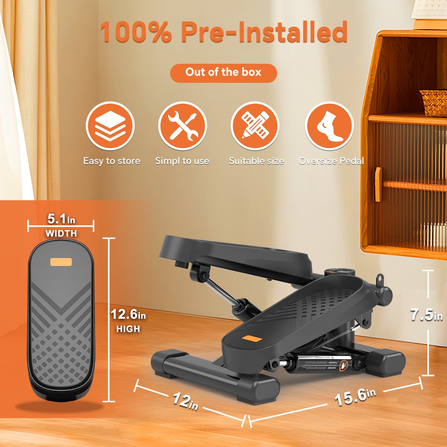 Home Office Exercise 330LBS Capacity Mini Stepper With Resistance