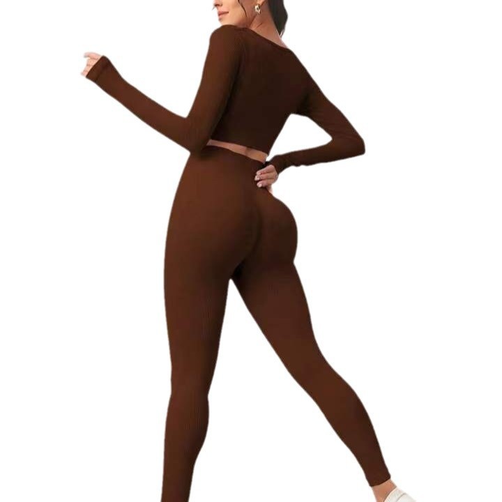 New Thread Seamless Long Sleeve Hip Lifting Trousers Yoga Suit