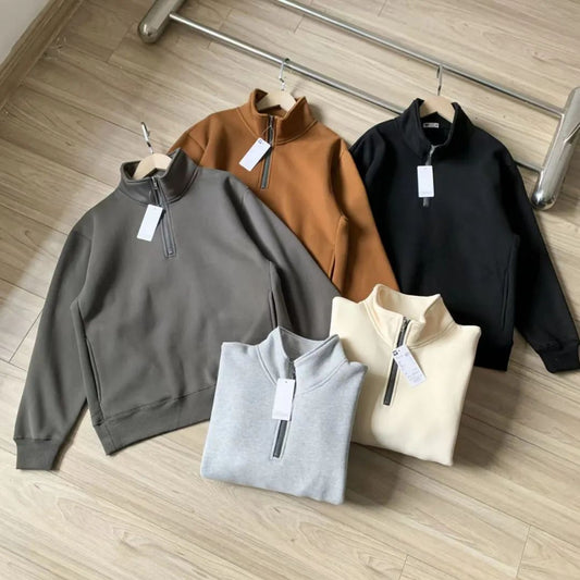 Men's Thick Loose Half Zipped Stand Collar Top