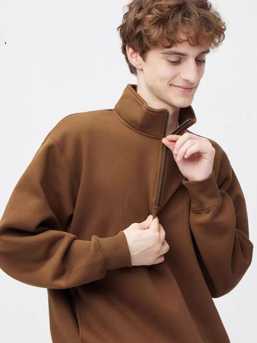 Men's Thick Loose Half Zipped Stand Collar Top
